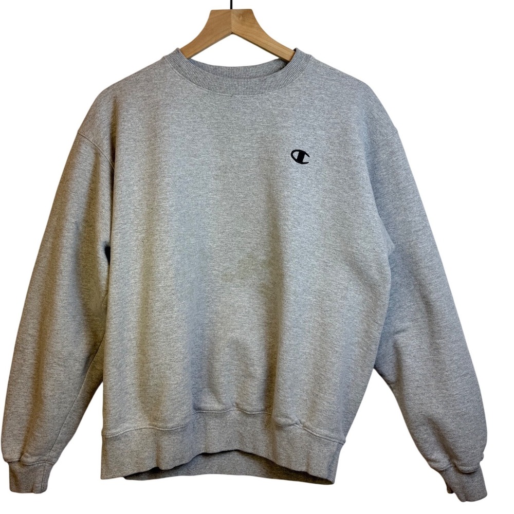Champion Eco Authentic Mens Large Gray Crewneck Sweatshirt Embroidered